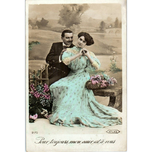Romance French Victorian Couple Courting Lady 1914 Original Postcard TK1-21-2