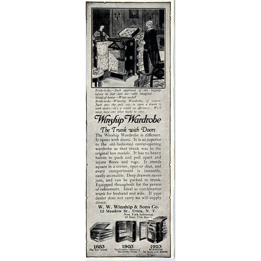 c1920 Harper's Magazine Ad Winship Wardrobe Trunk W.W Winship & Sons Utica EA3-4