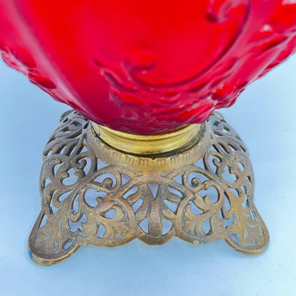 Antique Red Satin Glass and Brass Gone With the Wind Lamp Base LB3