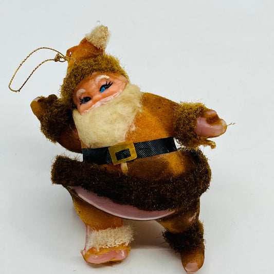 Vintage Celluloid Felt Flocked Santa Claus Christmas Tree Ornament 4" TH9