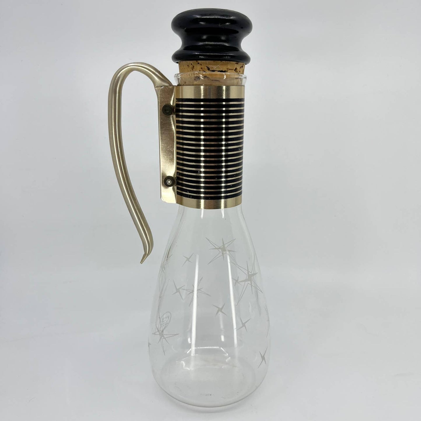 Vintage Pyrex Atomic Starburst Glass Decanter/Carafe With Metal Handle TD8