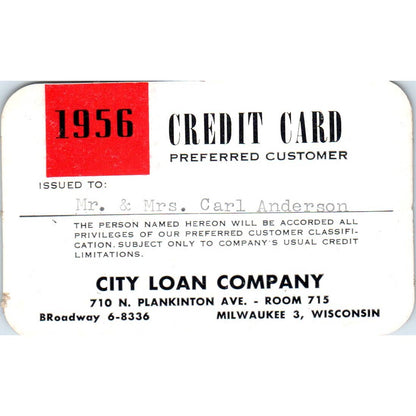 1956 City Loan Company Credit Card Milwaukee Obsolete SE5