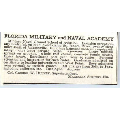 c1920 Harper's Ad - Florida Military & Naval Academy George W. Hulvey EA3-1