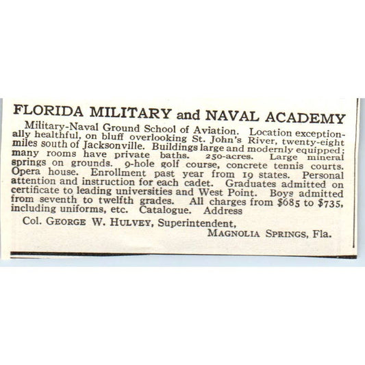 c1920 Harper's Ad - Florida Military & Naval Academy George W. Hulvey EA3-1