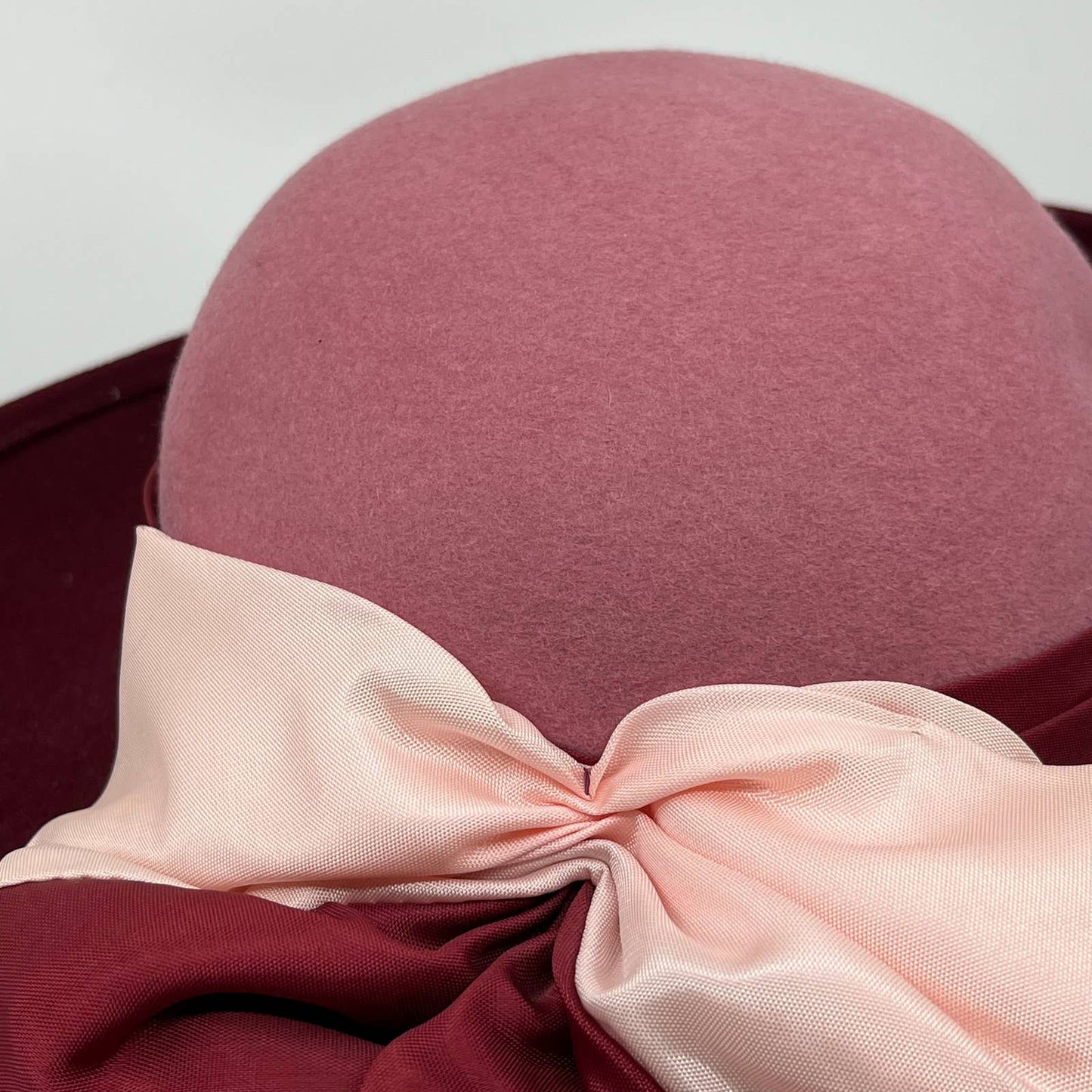 Vintage Cranberry Doeskin Felt 100% Wool Hat Geo W. Bollman & Co. Pink Bow HB1