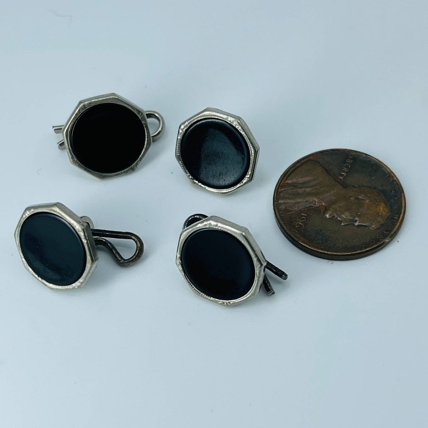 Vintage Art Deco Chrome Swank Black Enamel Octagon Cufflinks Cuff Links SB2