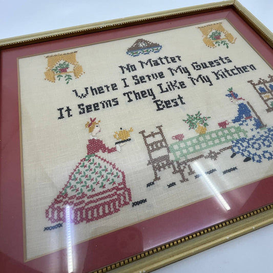 1958 Framed Cross Stitch Sampler Art ...Like My Kitchen Best Poem TG3