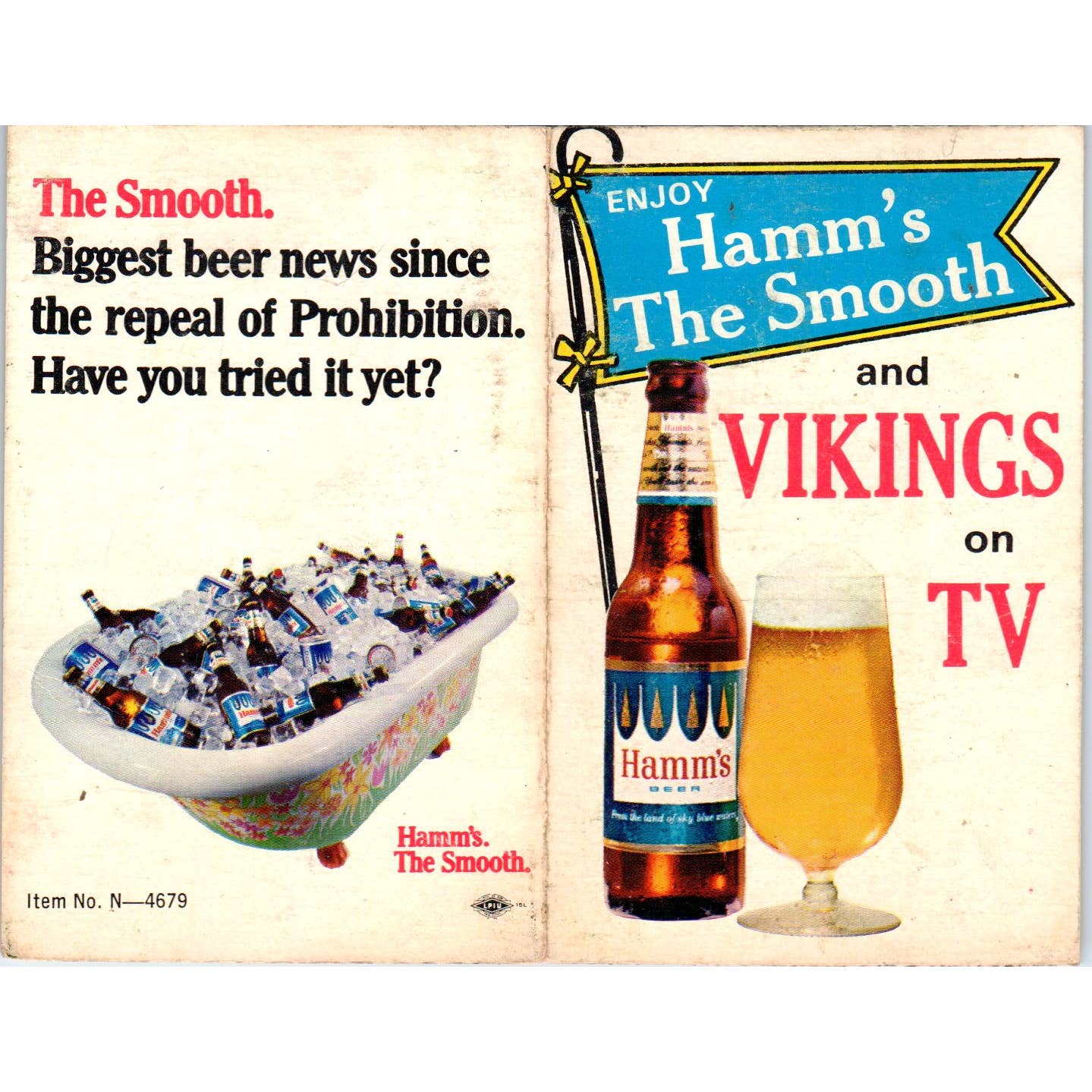 Minnesota Vikings 1968 TV Schedule Brought to you on TV by Hamms TK1-P3