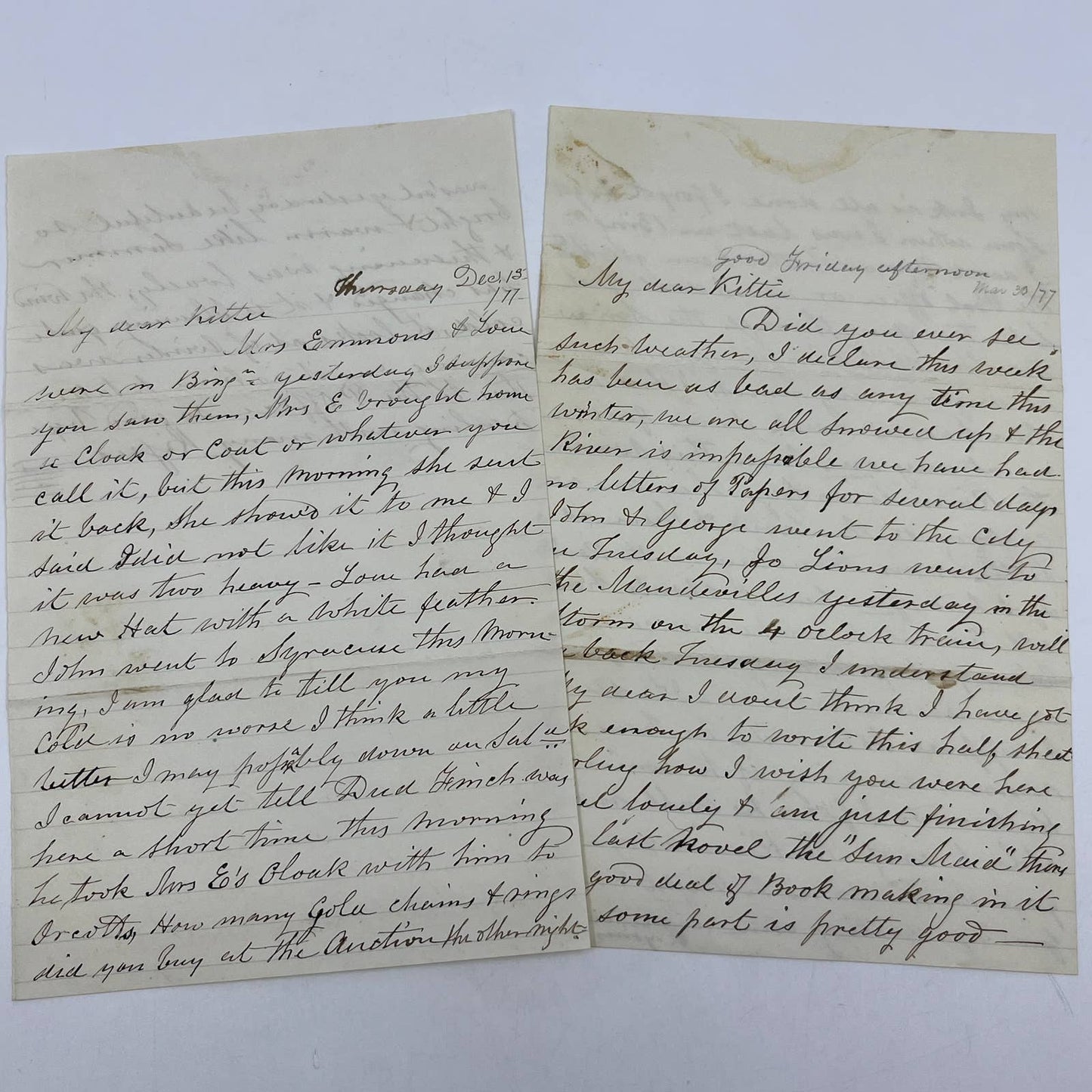 1877 Antique Set of 2 Handwritten Love Letters to Kittie AC9