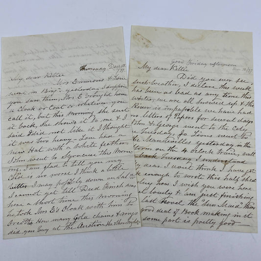 1877 Antique Set of 2 Handwritten Love Letters to Kittie AC9