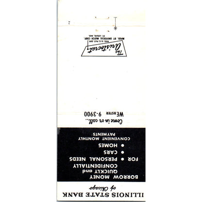 Illinois State Bank of Chicago Advertising Matchbook Cover MM9-6