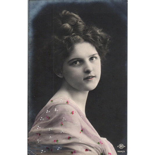 Victorian Lady Art Nouveau Hand Tinted 1909 Original Postcard P2-1-2