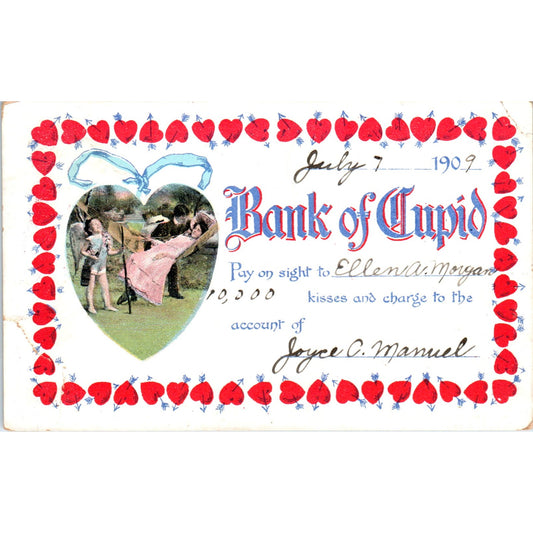 1909 Bank of Cupid Valentine Original Postcard P1-13