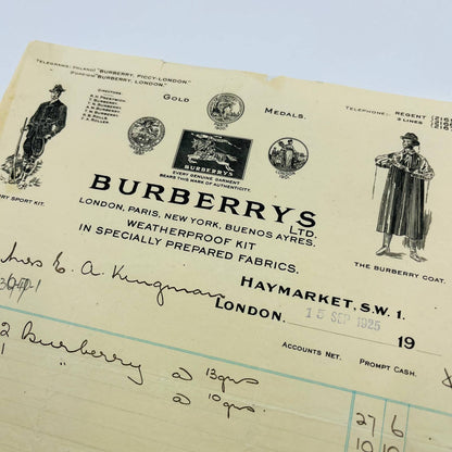 1925 Burberrys Ltd London Billhead Letterhead Receipt AA4