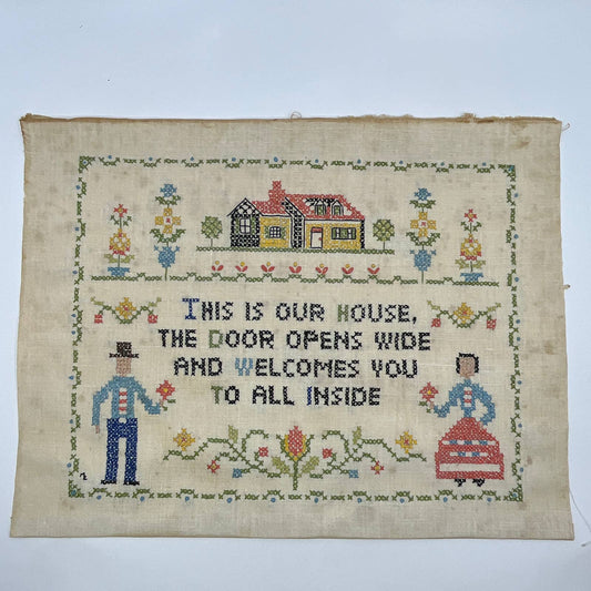 Vintage Cross Stitch Sampler This is our House... Welcomes You TG3