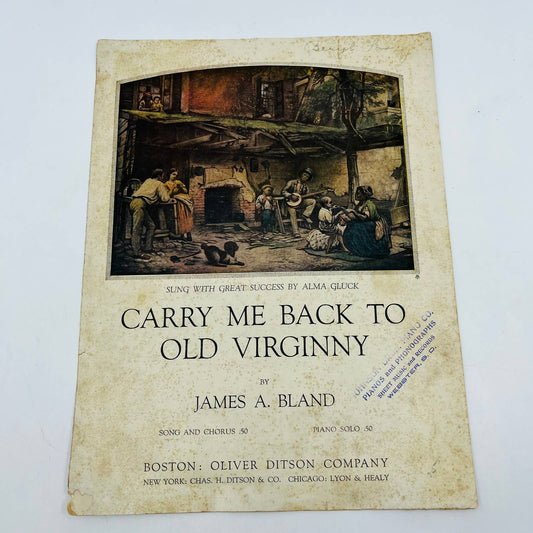 1906 Carry Me Back to Old Virginny Alma Gluck James A Bland Sheet Music TD6