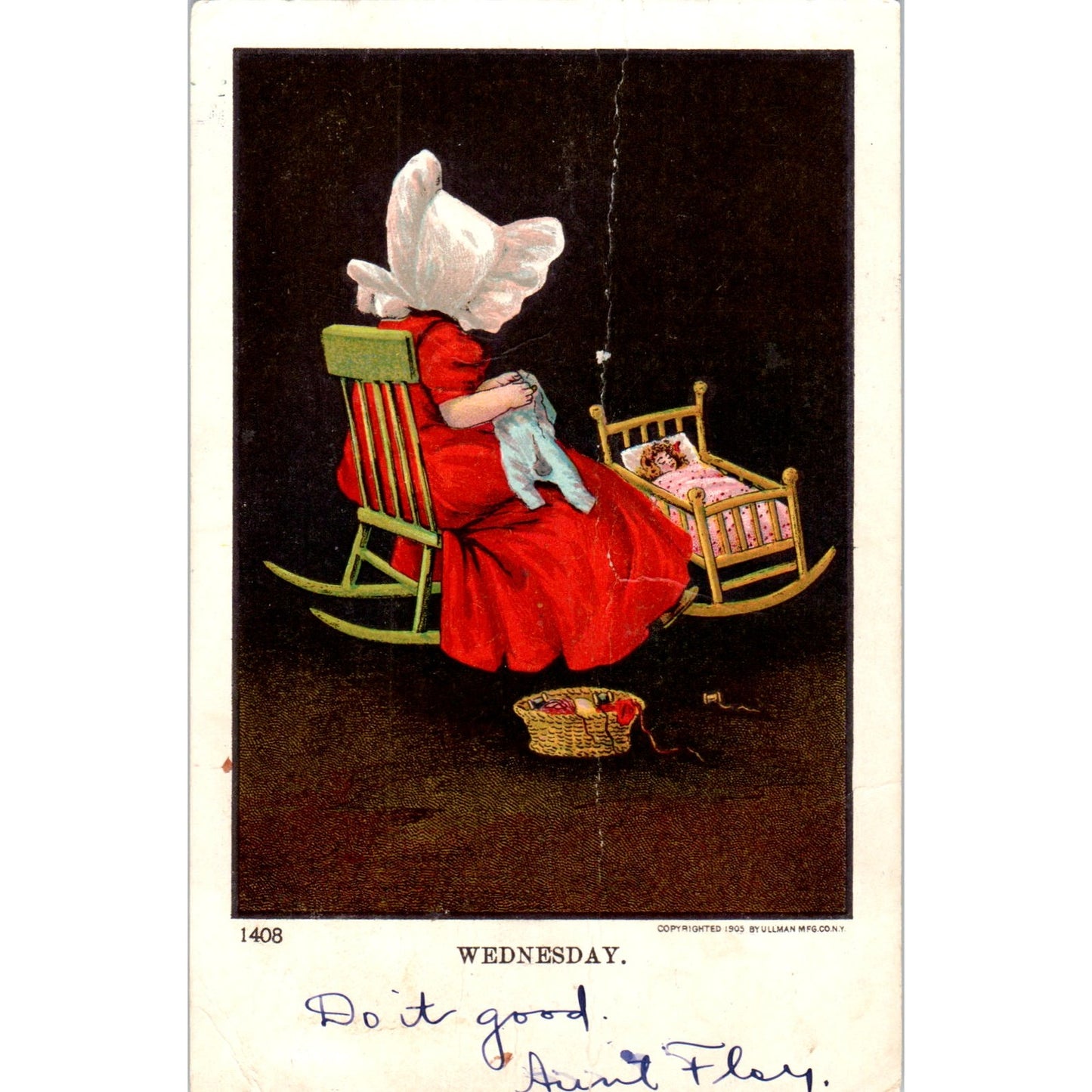 Sunbonnet Girl Days of the Week Ullman Wednesday 1907 Original Postcard P1-12