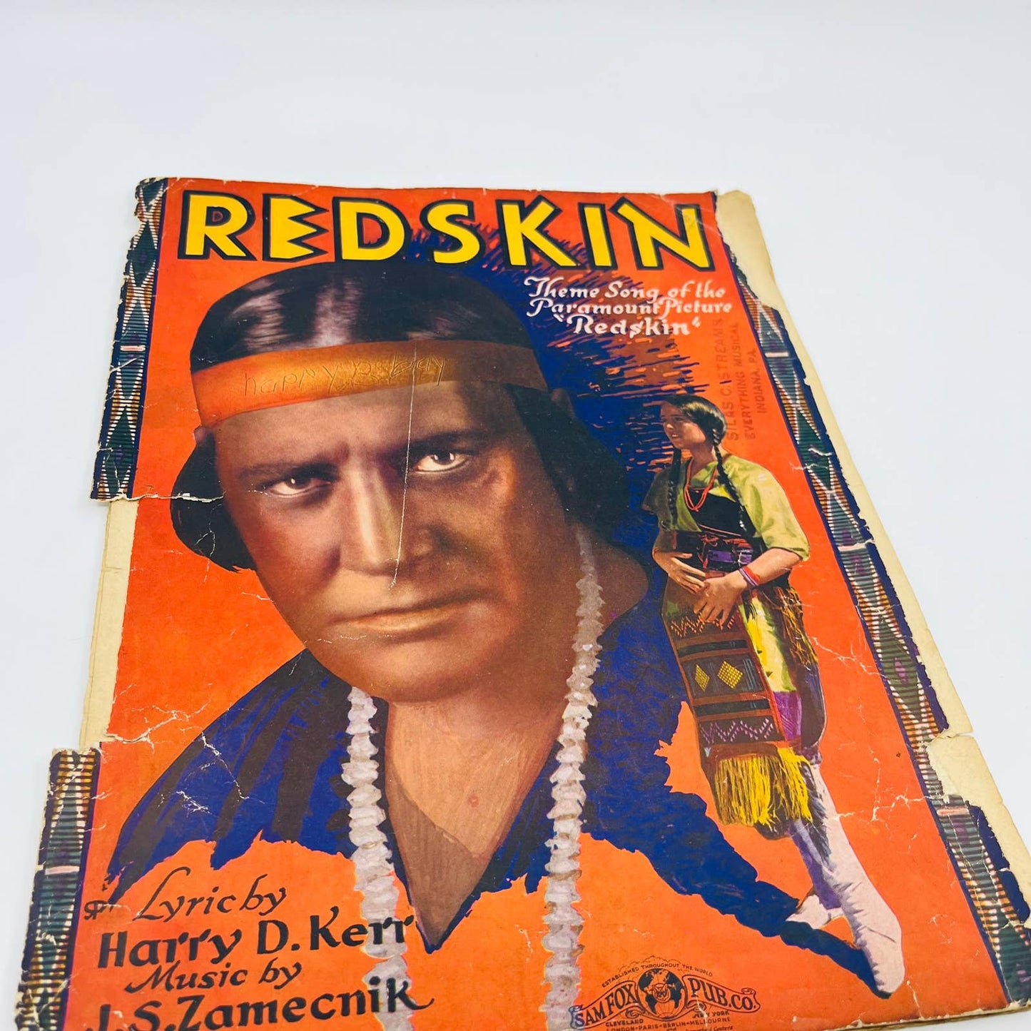 c1920 Sheet Music Redskin Native AmericanTheme Song of the Paramount Film M1