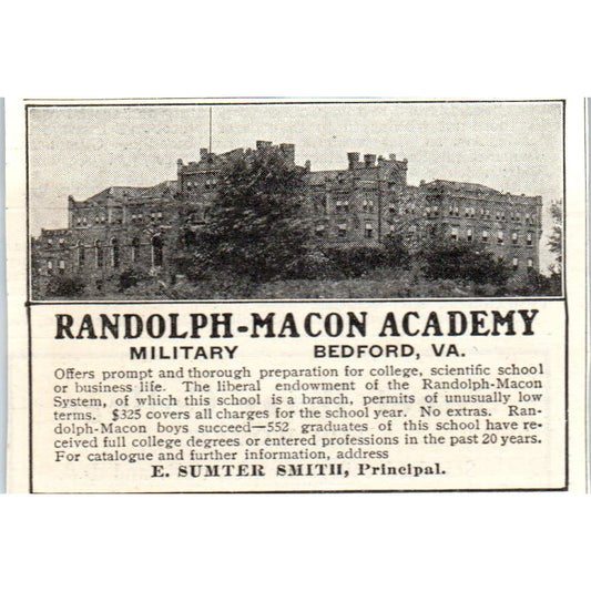 c1920 Harper's Magazine Ad - Randolph-Macon Academy E. Sumter Smith Bedford EA3