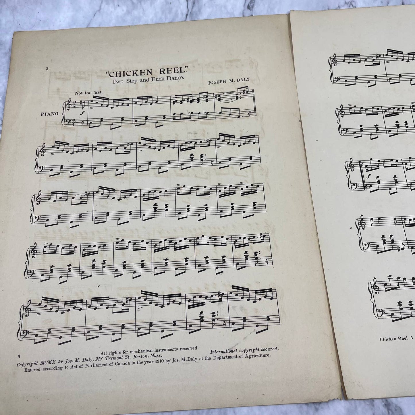 1911 Chicken Reel Or Performer’s Buck Two Step Ragtime Jos. Daly Sheet Music TH5