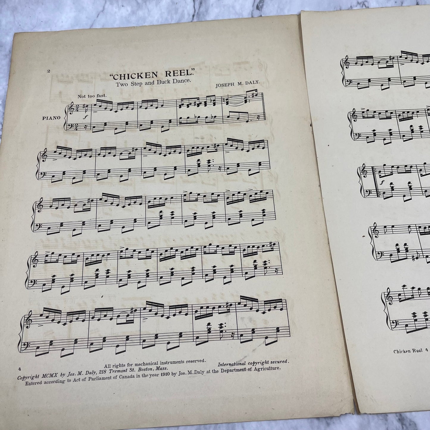 1911 Chicken Reel Or Performer’s Buck Two Step Ragtime Jos. Daly Sheet Music V38