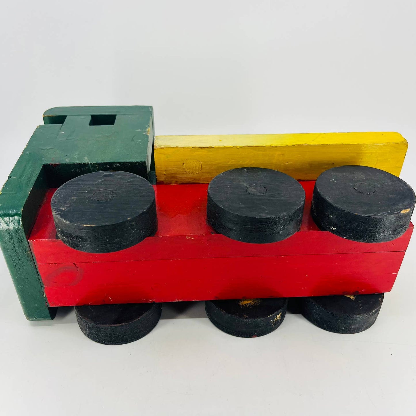 1960s Large Handmade Wooden Toy Semi Truck Tractor Trailer 11x7” TD9