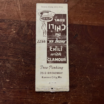 The Chili Bowl Restaurant Kansas City MO Advertising Matchbook Cover MM11-5