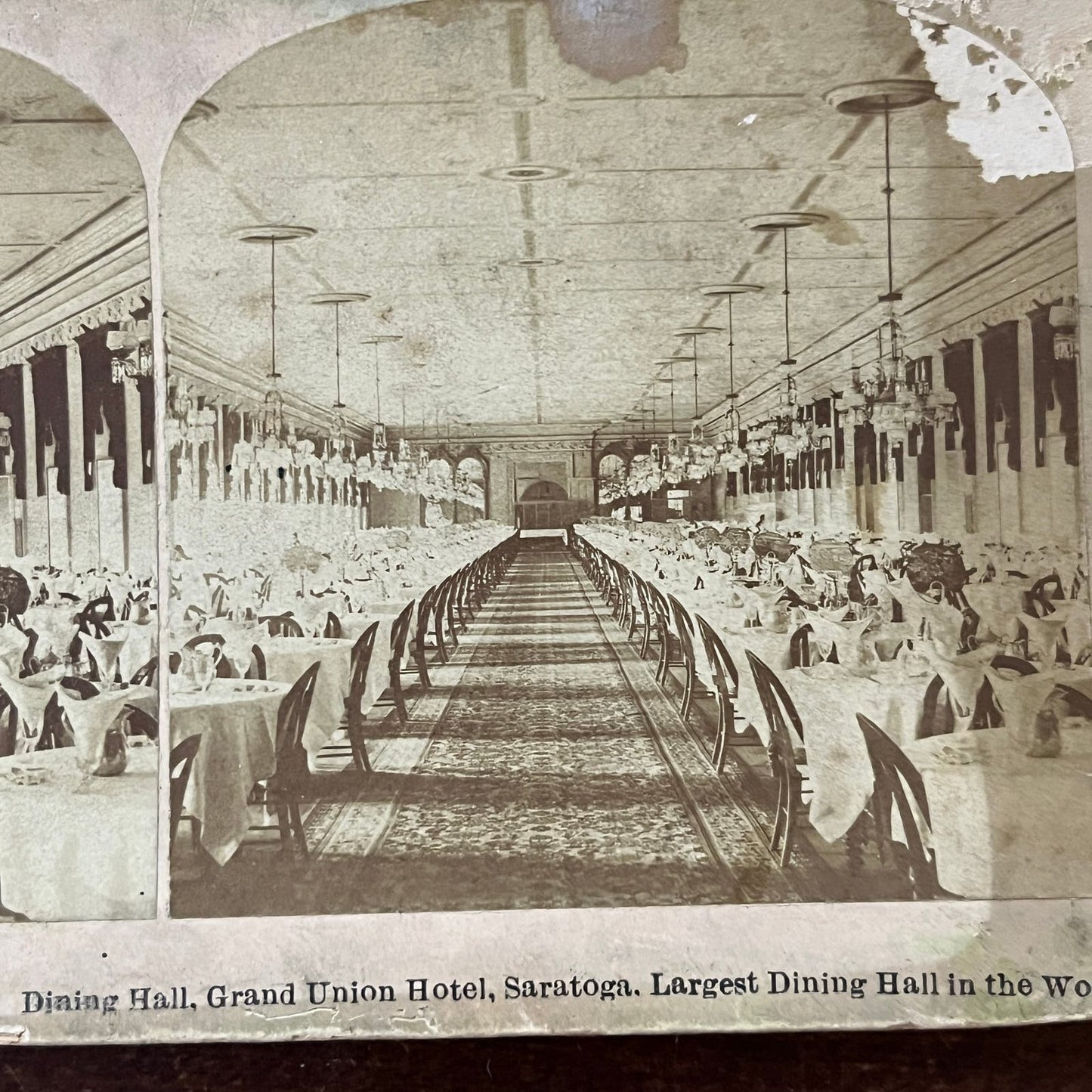 Largest Dining Hall in World Grand Union Hall Saratoga 1882 Stereoview TJ9-V1