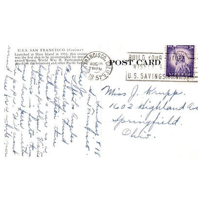 USS San Francisco Cruiser 1957 - Original Postcard TJ8-5