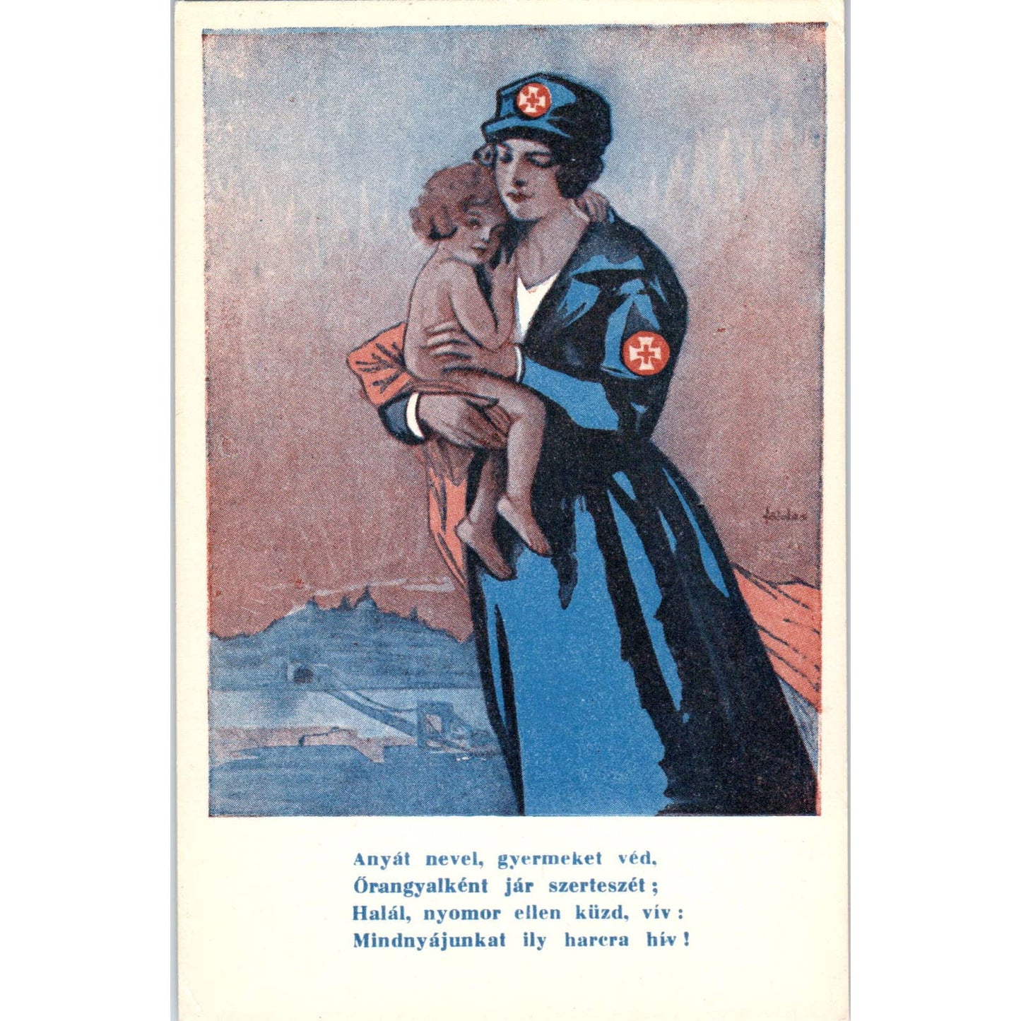 WWII Hungarian Red Cross - Original Postcard TJ9-P1