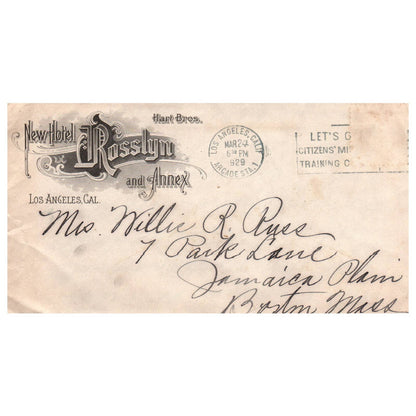 1929 Original 2 Page Letter & Envelope Letterhead Hotel Rosslyn Los Angeles SE4