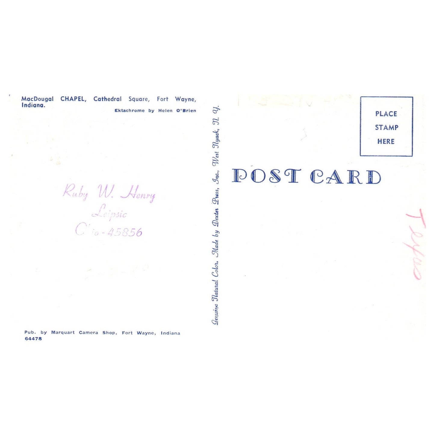 Vintage Postcard - MacDougal Chapel Cathedral Square Fort Wayne Indiana TJ7-1