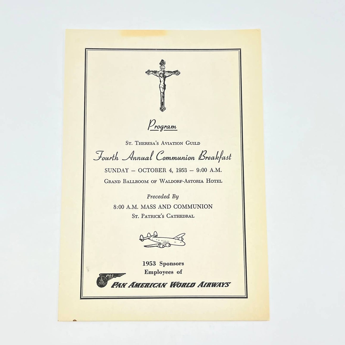 1953 Pan American Airway St. Theresa's Communion Breakfast Menu & Program AB7