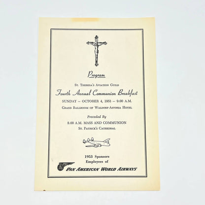 1953 Pan American Airway St. Theresa's Communion Breakfast Menu & Program AB7