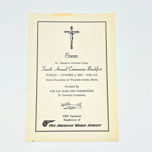 1953 Pan American Airway St. Theresa's Communion Breakfast Menu & Program AB7