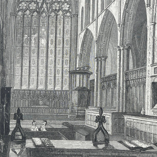 1842 Original Art Engraving Ripon Cathedral - The Choir AC6
