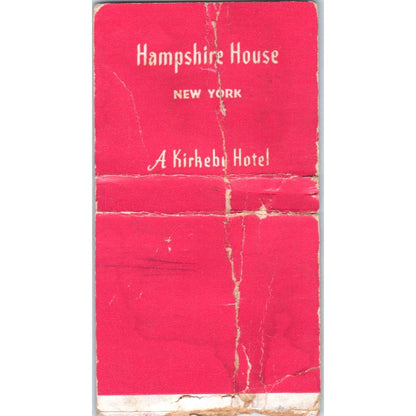 Hampshire House New York Kirkeby Hotel Advertising Matchbook Cover SA9-M4