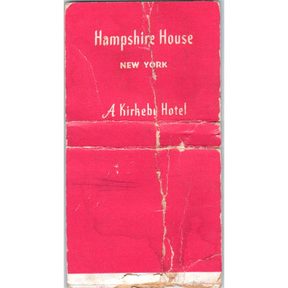 Hampshire House New York Kirkeby Hotel Advertising Matchbook Cover MM9-4