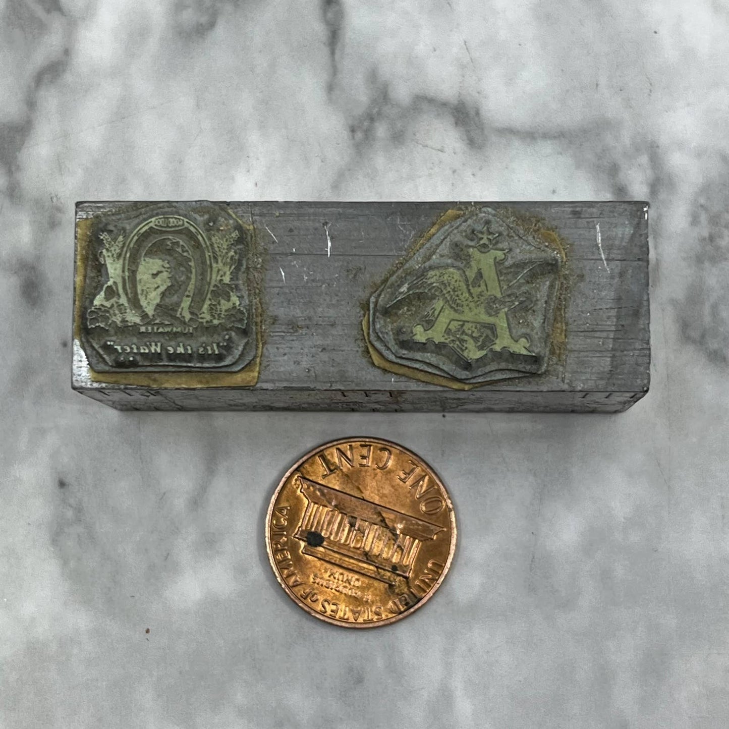 Vtg Letterpress Printers Block Plate Anheuser Busch, Good Luck Tumwater TJ516
