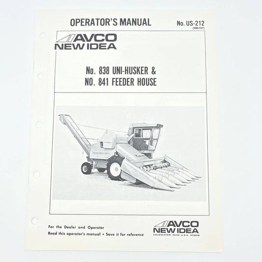 Original 1982 New Idea Operator's Manual 838 Uni-Husker 841 Feeder US-212 TB9