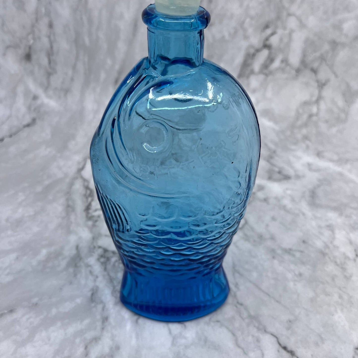 Dr Fisch's Bitters Aqua Large & Small Blue Bottle Decanter 7.5” & 3” Taiwan TD1