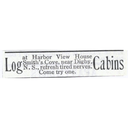 Log Cabins Smith's Cove Digby NS - 1903 Original Ad AK5-S33