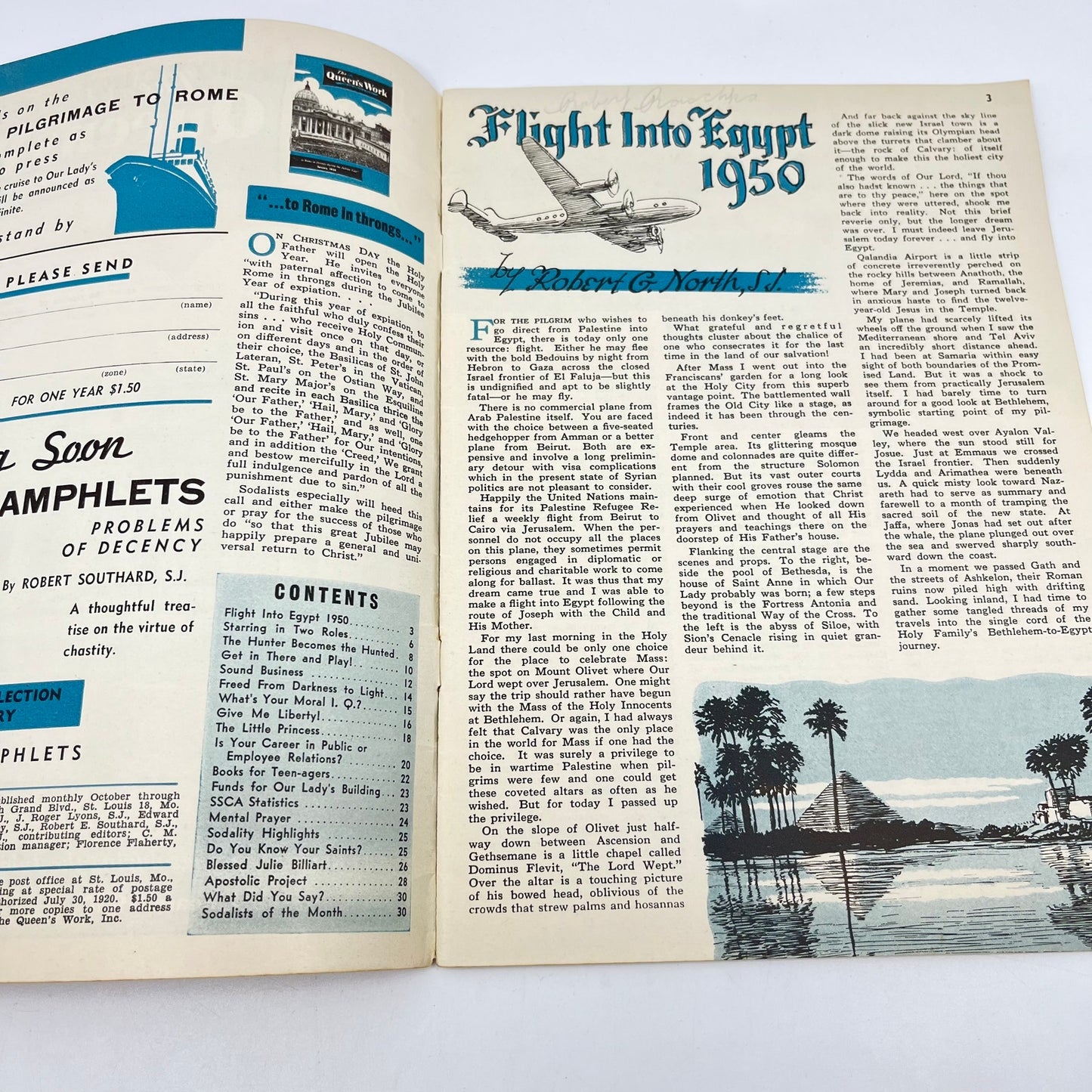 1950 Jan The Queen’s Work Catholic Teen Magazine Flight Into Egypt L4-6