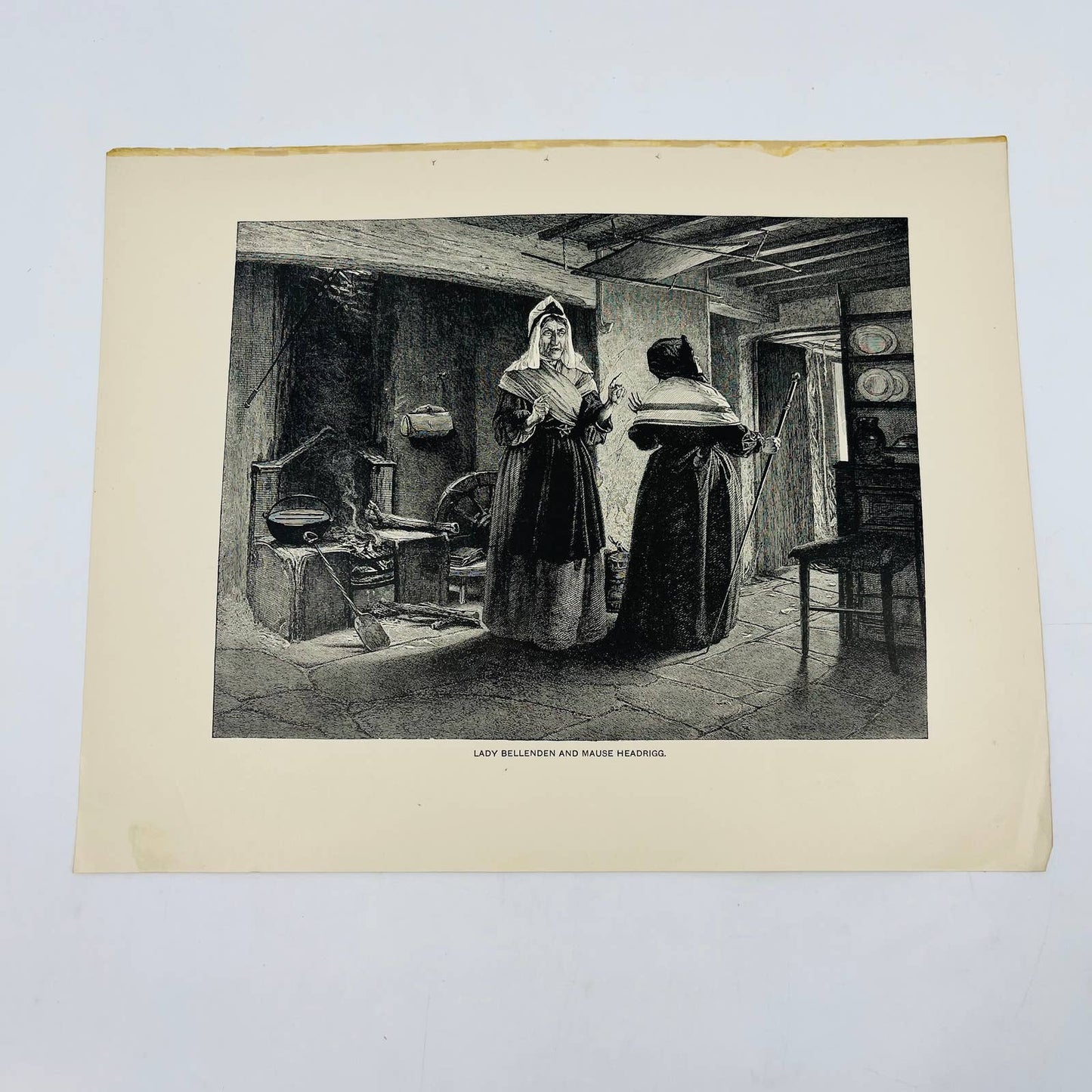 1880s Art Print Engraving Scott Old Mortality LADY BELLENDEN & MAUSE HEADRIGG