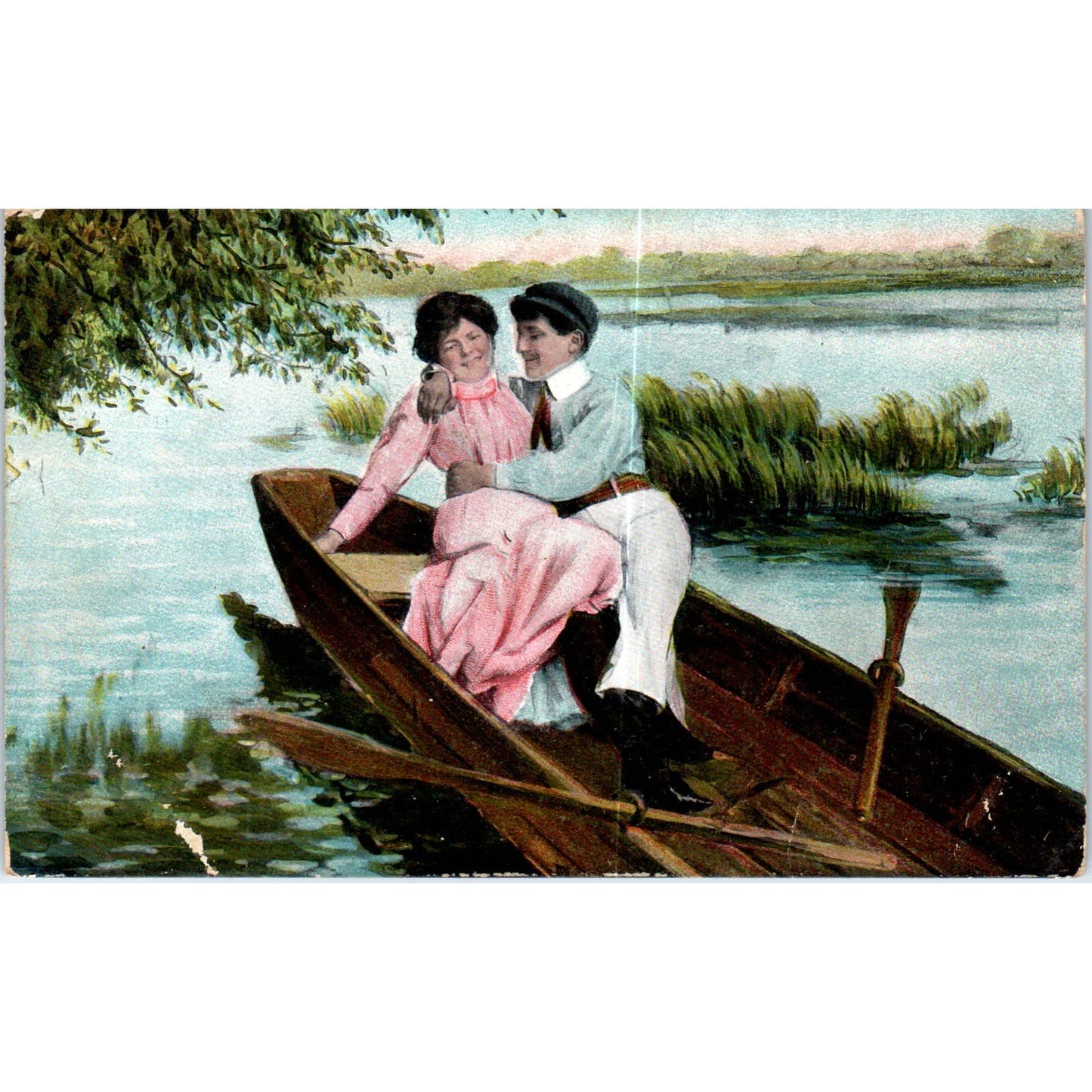 Romance Victorian Couple in a Boat 1910 Original Postcard TK1-P15