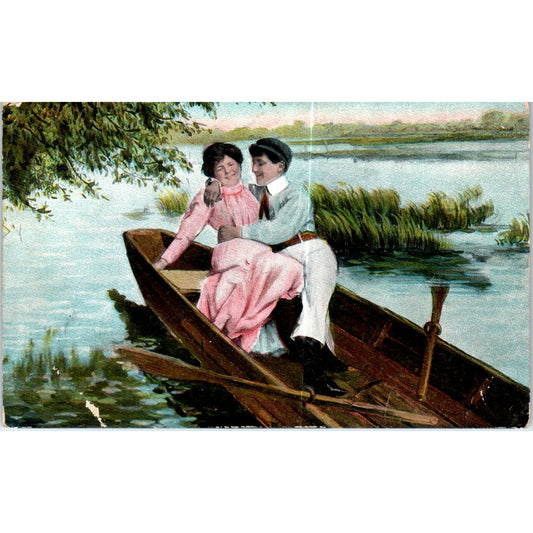 Romance Victorian Couple in a Boat 1910 Original Postcard P2-5