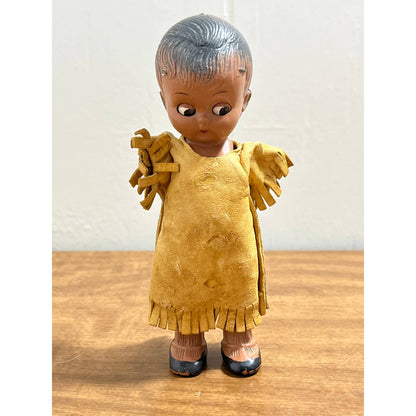 Vintage 1950s Native American Indian Celluloid Doll Baby leather Tunic 6” TG8