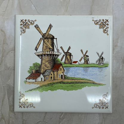 Villeroy And Boch 4" Tile Trivet Dutch Scene Windmills Made in France TE5-2