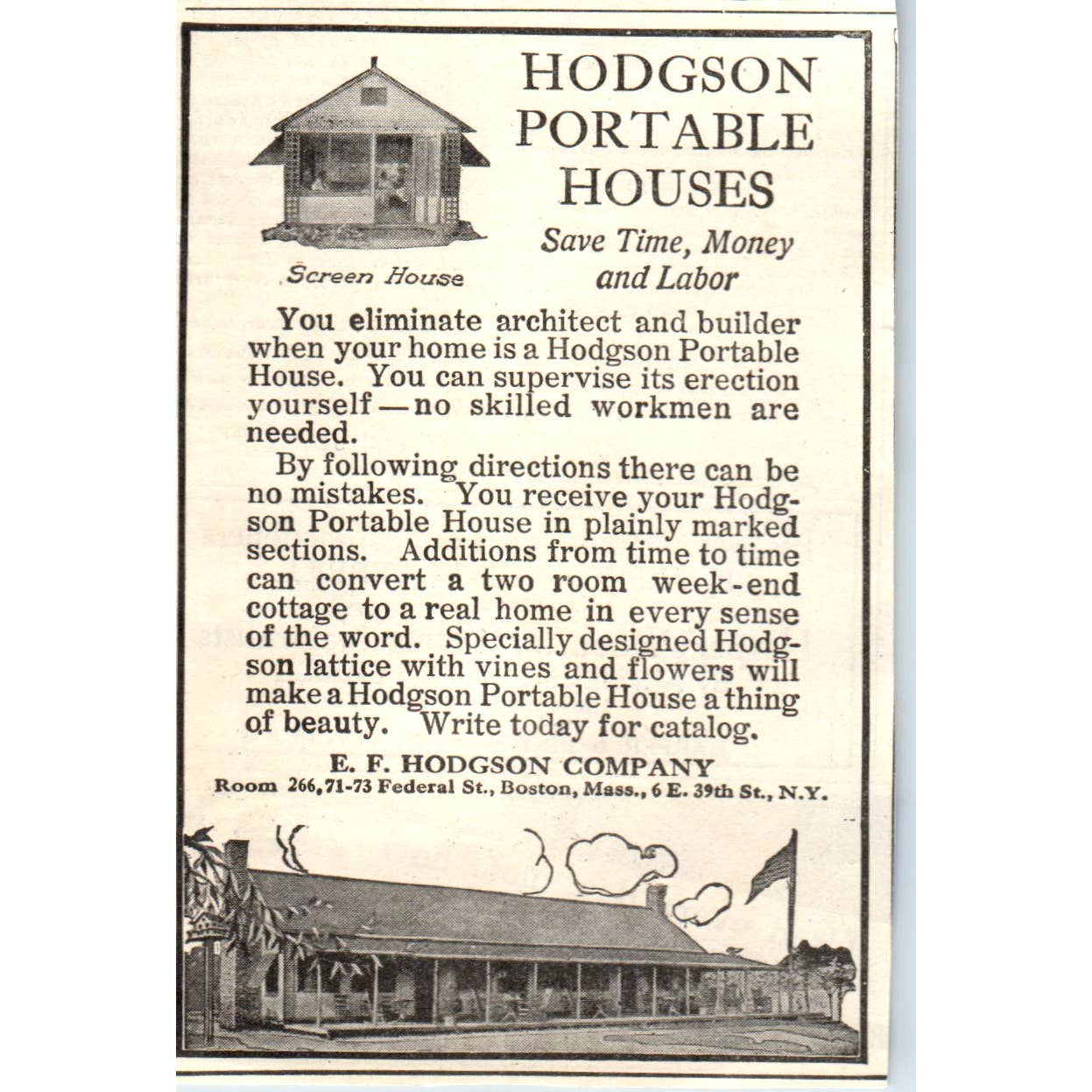 c1920 Harper's Magazine Ad - E.F. Hodgson Portable Houses Boston EA3-4