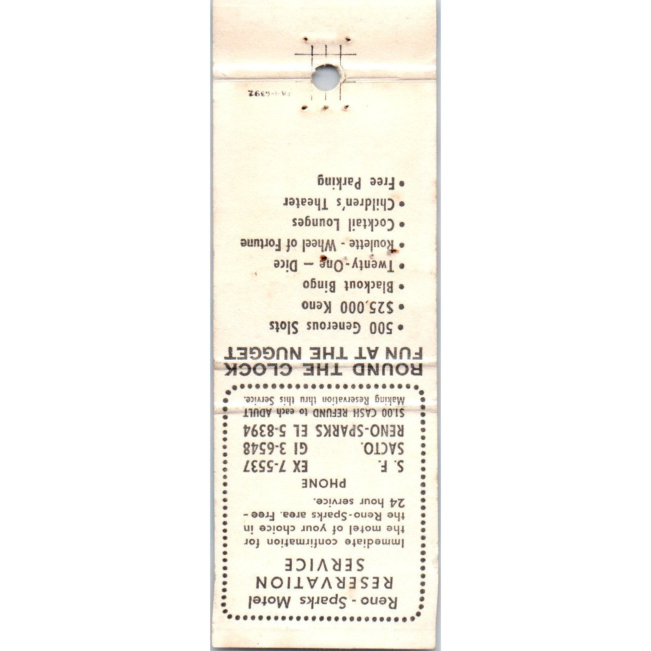 Sparks Nugget Casino Sparks Nevada Advertising Matchbook Cover MM9-9